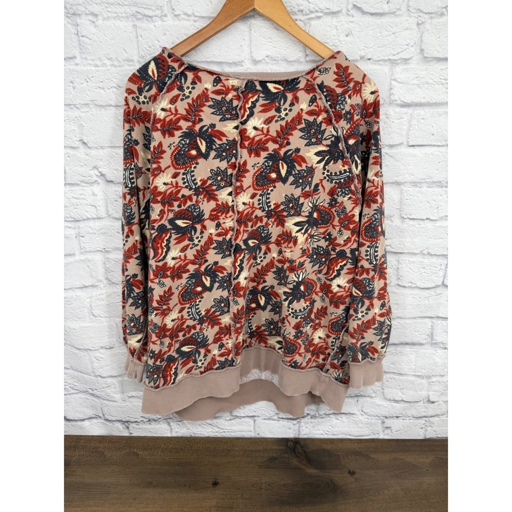 Free People Go On Get Floral Pullover French Terry Sweatshirt Mauve Red Boho S - Picture 5 of 8